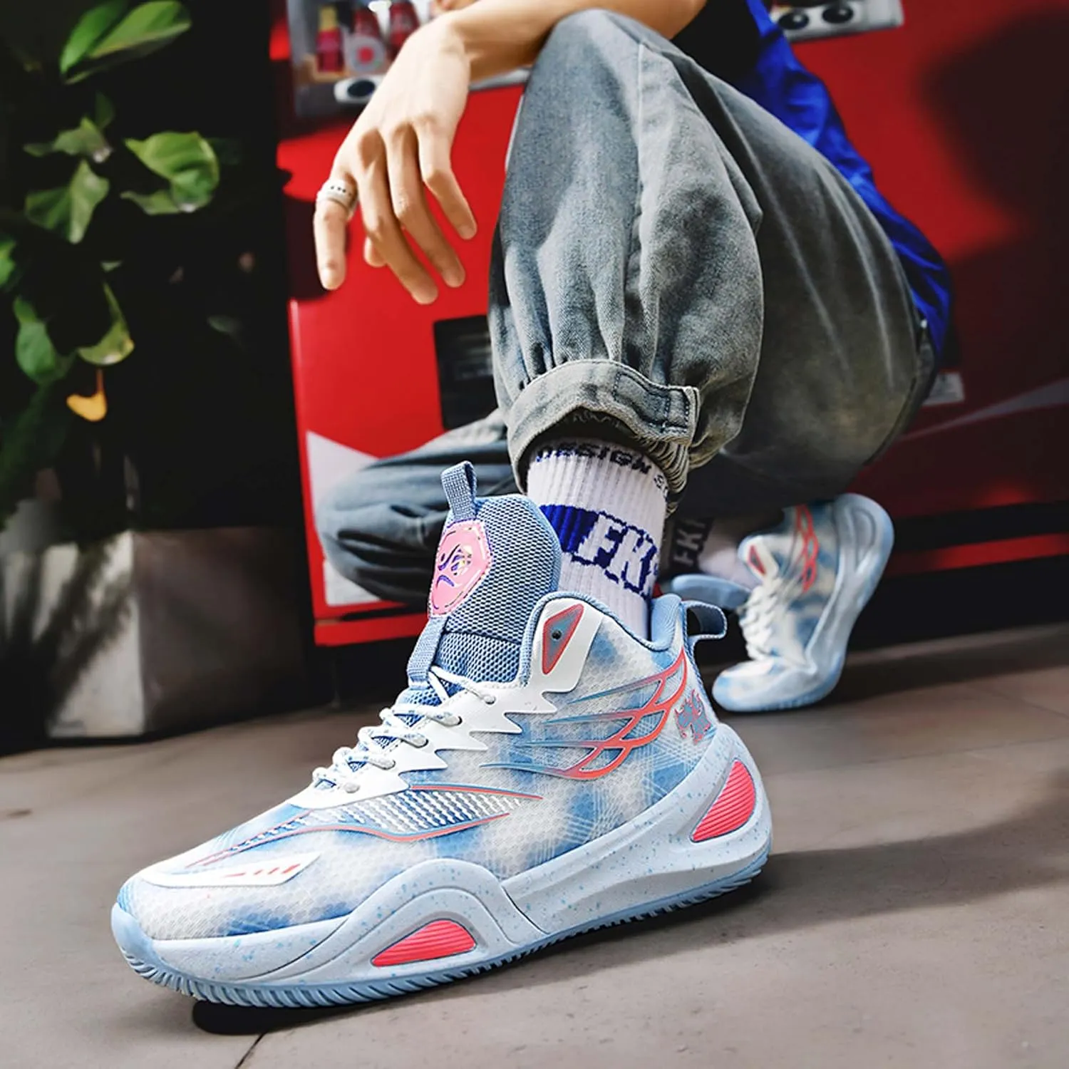 Mens Womens Couples Lace Up Mid Top Casual Sneakers Comfortable and Breathable Running Shoes Rubber Sole Non Slip Basketball Sneakers Walking Shoes Wear Resistant and Durable Fitness Training Shoes