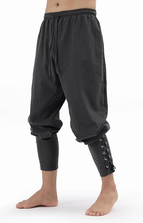Mens Pirate Pants Medieval Viking Costume, Renaissance Lace-up Ankle Banded Trousers Cotton Linen Cosplay Outfits