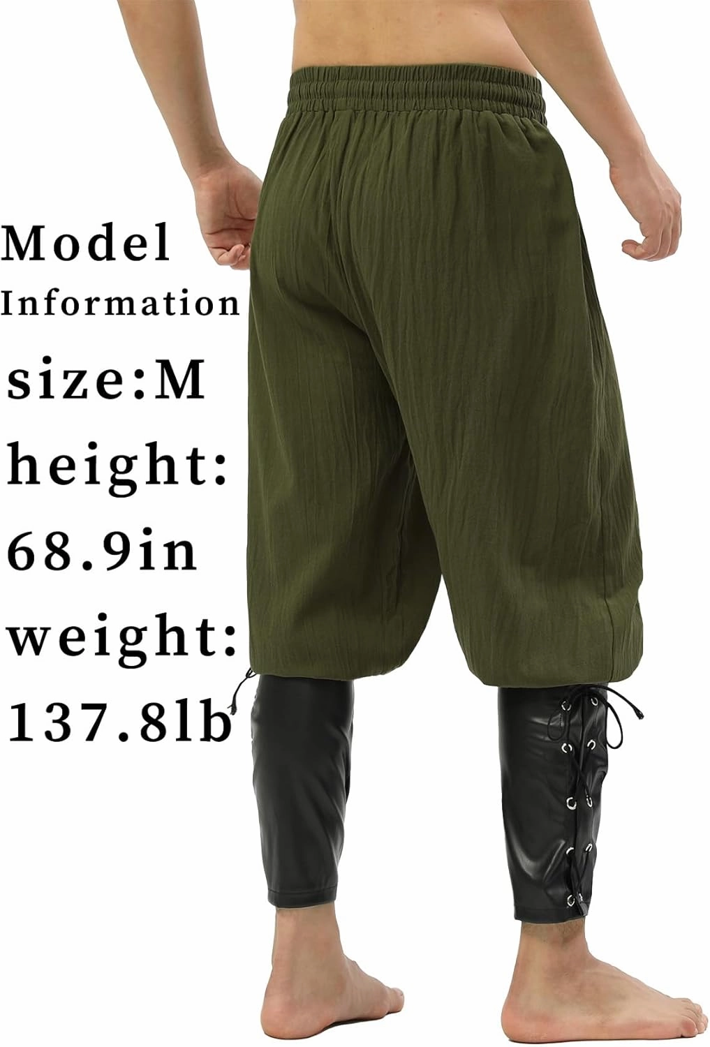 Mens Pirate Pants Medieval Viking Costume, Renaissance Lace-up Ankle Banded Trousers Cotton Linen Cosplay Outfits