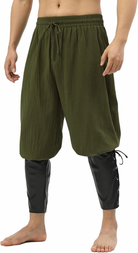 Mens Pirate Pants Medieval Viking Costume, Renaissance Lace-up Ankle Banded Trousers Cotton Linen Cosplay Outfits