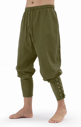 Mens Pirate Pants Medieval Viking Costume, Renaissance Lace-up Ankle Banded Trousers Cotton Linen Cosplay Outfits