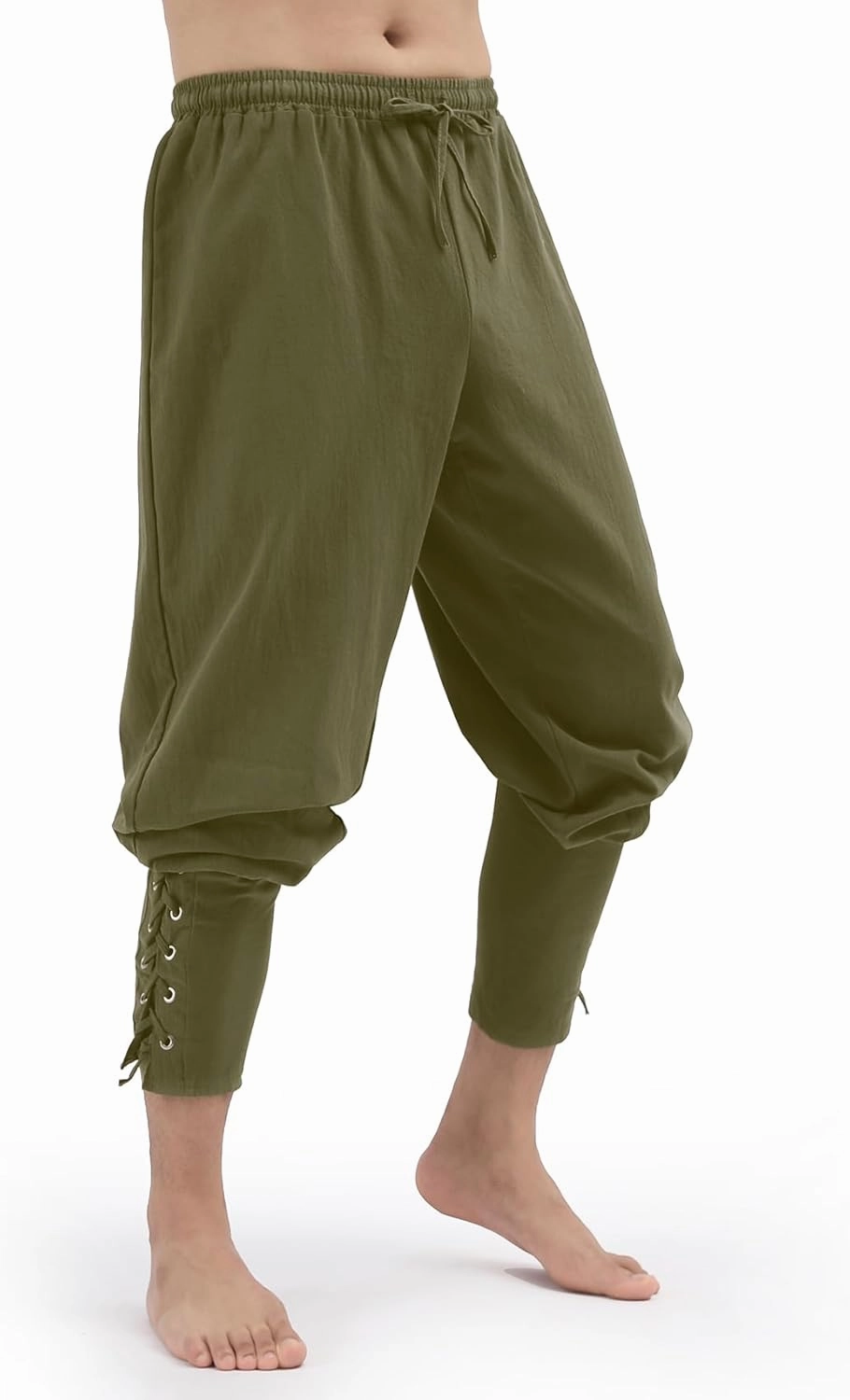 Mens Pirate Pants Medieval Viking Costume, Renaissance Lace-up Ankle Banded Trousers Cotton Linen Cosplay Outfits