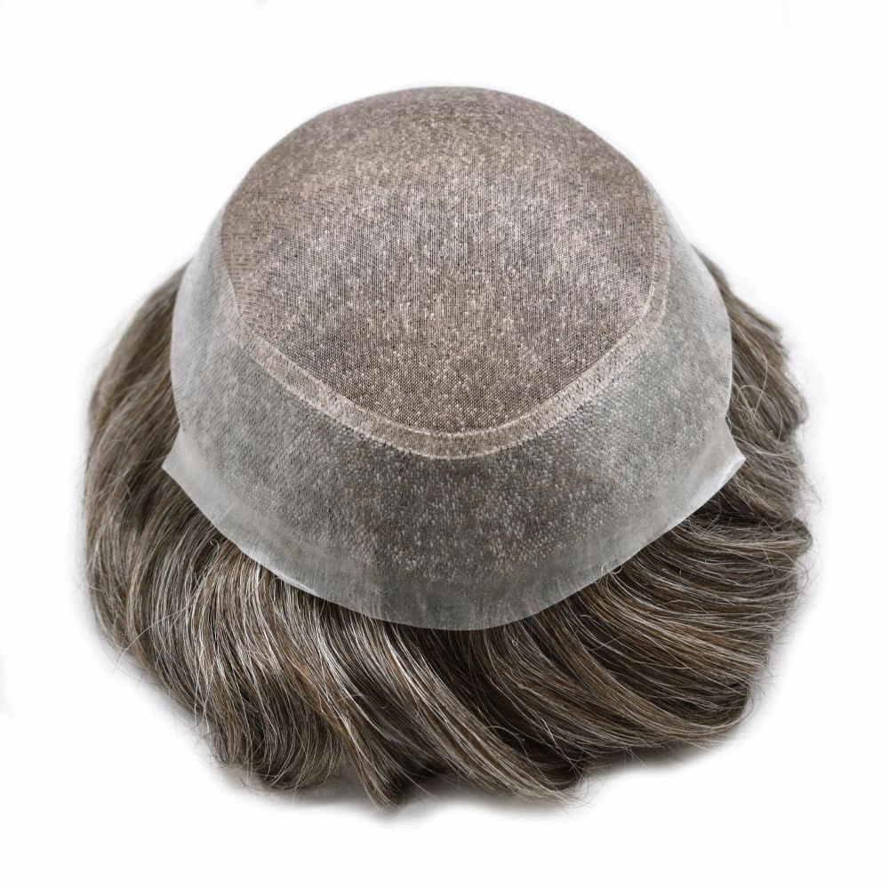 Mens Toupee Hair System For Men Fine Mono Poly Skin All Around Hairpieces Toupee For Men Hair Piece Durable Mens Hair System 6x8 Medium light density #330 3# DARK BROWN 30% GREY