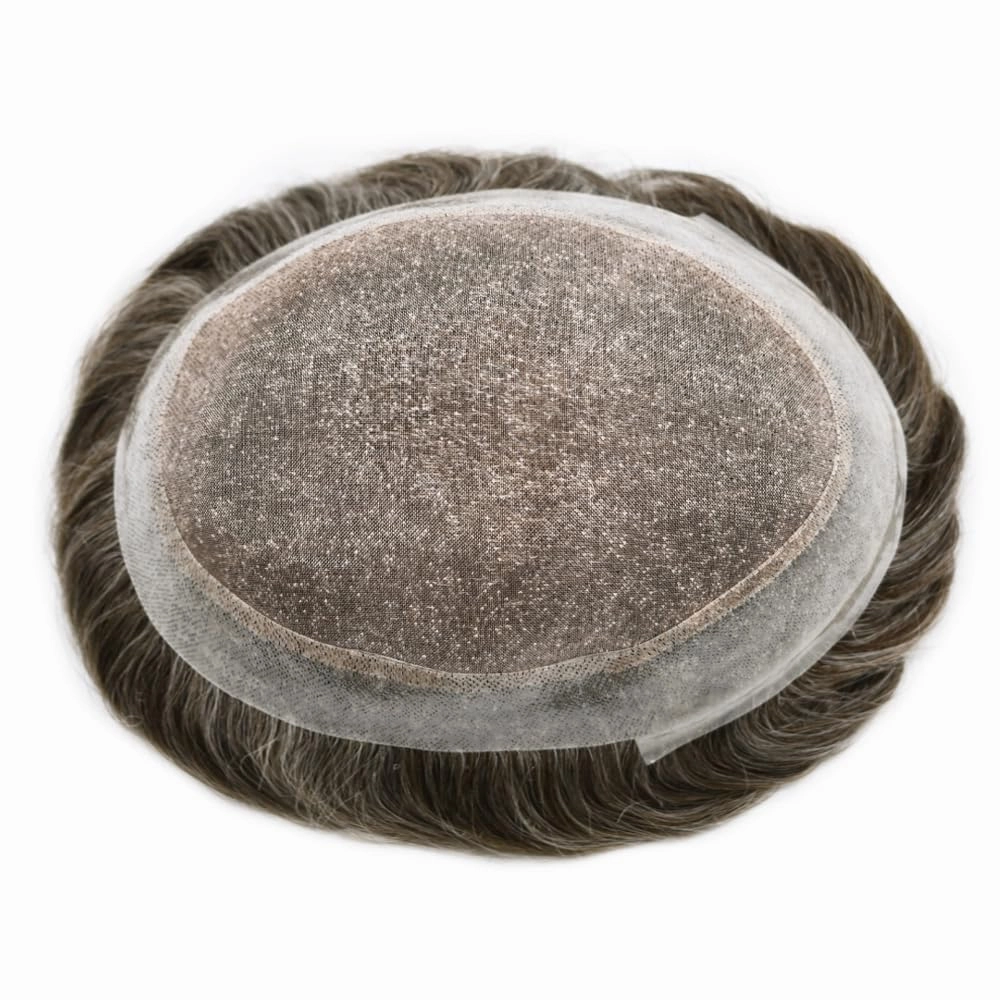 Mens Toupee Hair System For Men Fine Mono Poly Skin All Around Hairpieces Toupee For Men Hair Piece Durable Mens Hair System 6x8 Medium light density #330 3# DARK BROWN 30% GREY