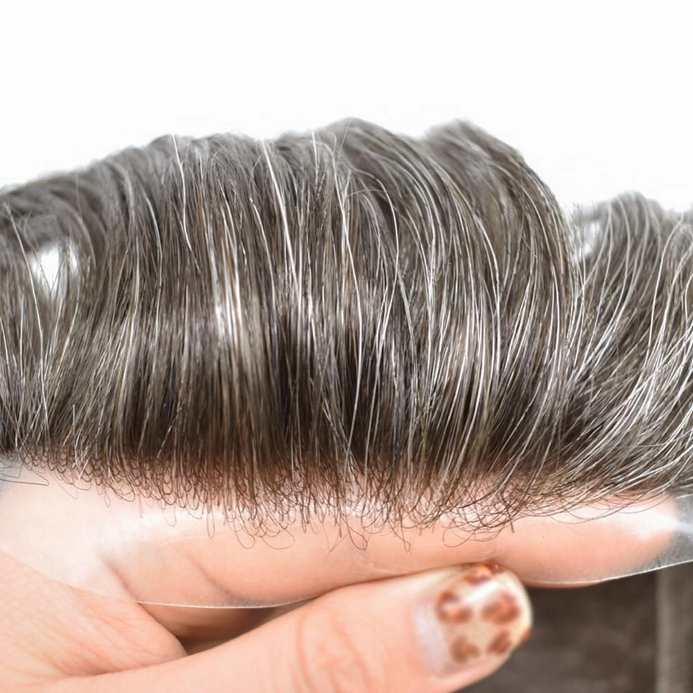 Mens Toupee Hair System For Men Fine Mono Poly Skin All Around Hairpieces Toupee For Men Hair Piece Durable Mens Hair System 6x8 Medium light density #330 3# DARK BROWN 30% GREY