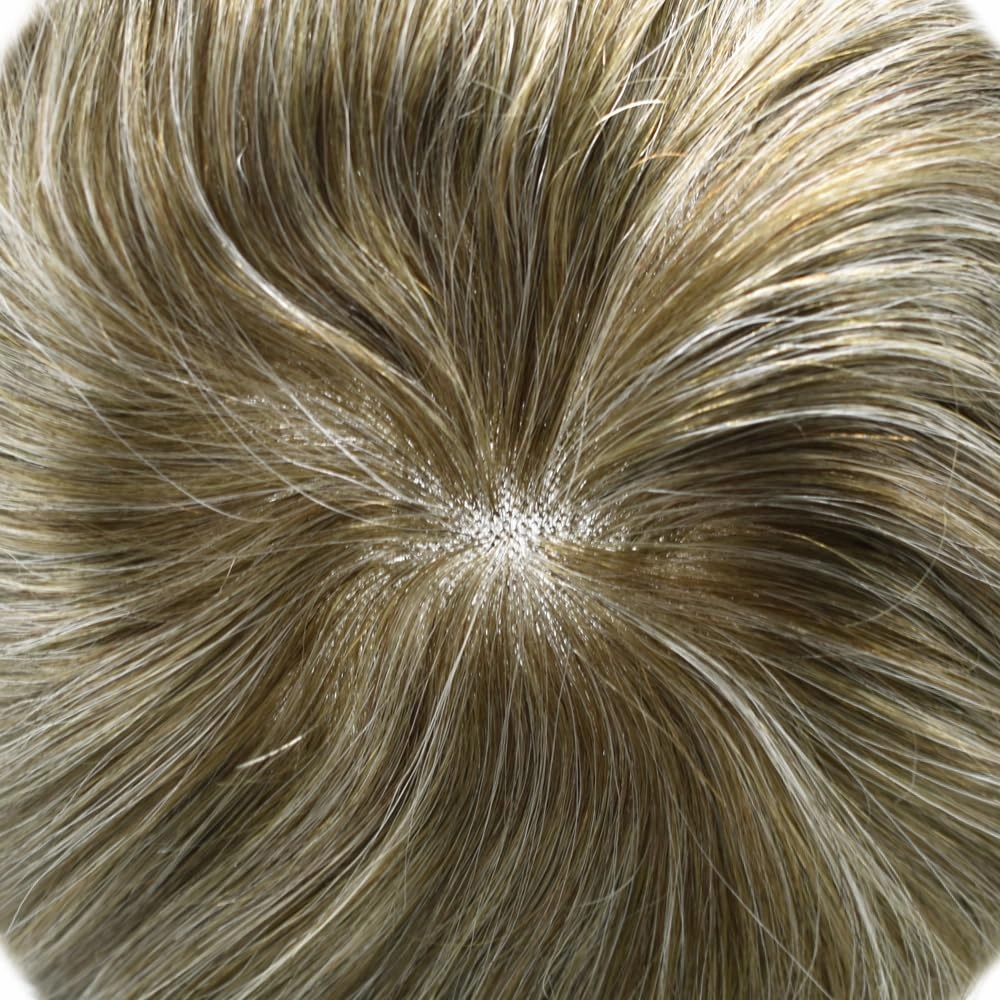 Mens Toupee Hair System For Men Hairpiece Fine Monofilament Toupee For Mens Hair System French Lace Front 8x10 110% light to Medium density#1740 17# DARK ASH BLONDE 40% GREY