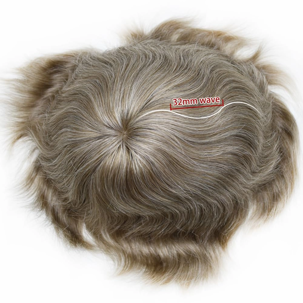 Mens Toupee Hair System For Men Hairpiece Fine Monofilament Toupee For Mens Hair System French Lace Front 8x10 110% light to Medium density#1740 17# DARK ASH BLONDE 40% GREY