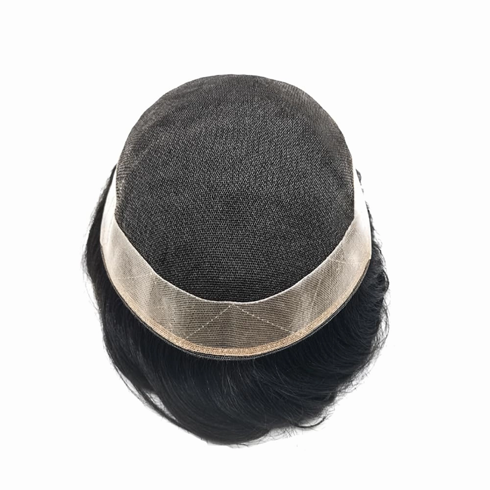 Mens Toupee Human Hair French Lace Hair Pieces For Men Toupee For Men Hair System 100% Human Hair Replacement System For Men Hair Pieces 7x10 100% light to Medium density#1B60 1B# OFF BLACK 60% GREY