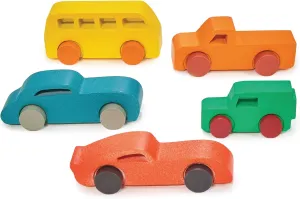 Mentari Toys - Colourful Car Assortment - 5pc Chunky Wooden Toy Car Set with Cut-Out Windows - Earth-Friendly and Imagination Fueled Play - Develop Motor Skills and Creativity - Age 18m 