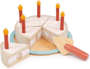 Mentari Toys - Party Cake - 14pc Wooden Cutting Cake with Cake Slicer and Candles - Pretend Play Toy Food - Encourage Role Play and Develop Social Skills - Gift for Toddlers - Age 2 