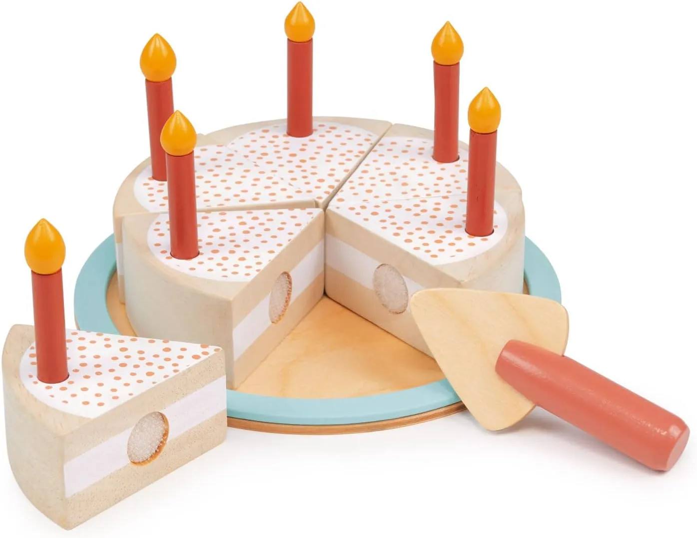 Mentari Toys - Party Cake - 14pc Wooden Cutting Cake with Cake Slicer and Candles - Pretend Play Toy Food - Encourage Role Play and Develop Social Skills - Gift for Toddlers - Age 2 