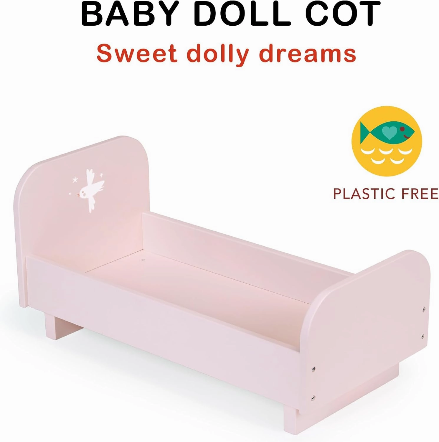 Mentari Toys - Baby Doll Cot - Pretty Pink Wooden Crib - Pretend Play Doll Furniture - Bed for Dolls and Stuffed Toys - Inspire Imagination and Responsibility - Age 3 