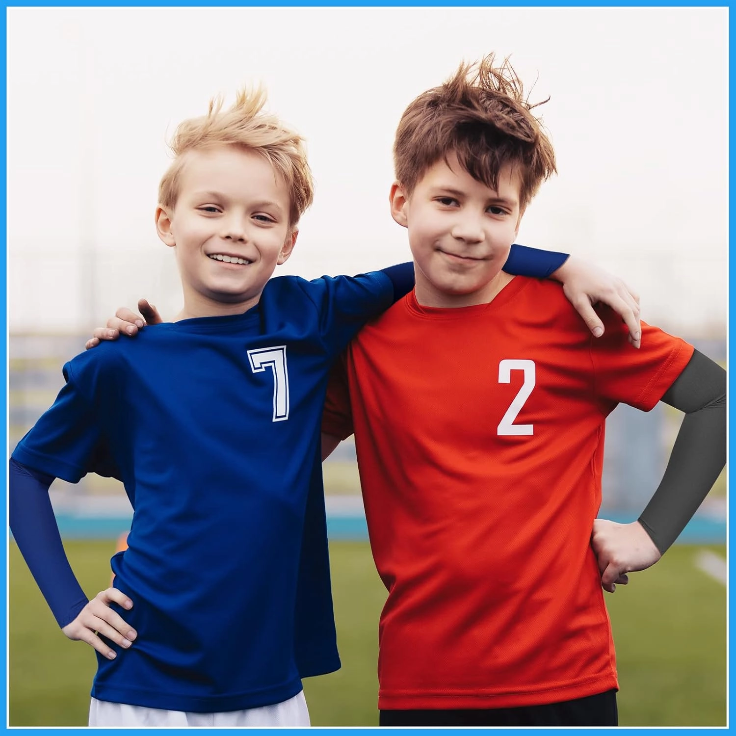 Mepase 14 Pairs Arm Sleeves for Kids UV Sun Protection Cooling Arm Compression Cover Boy Girl Toddler Sport Football