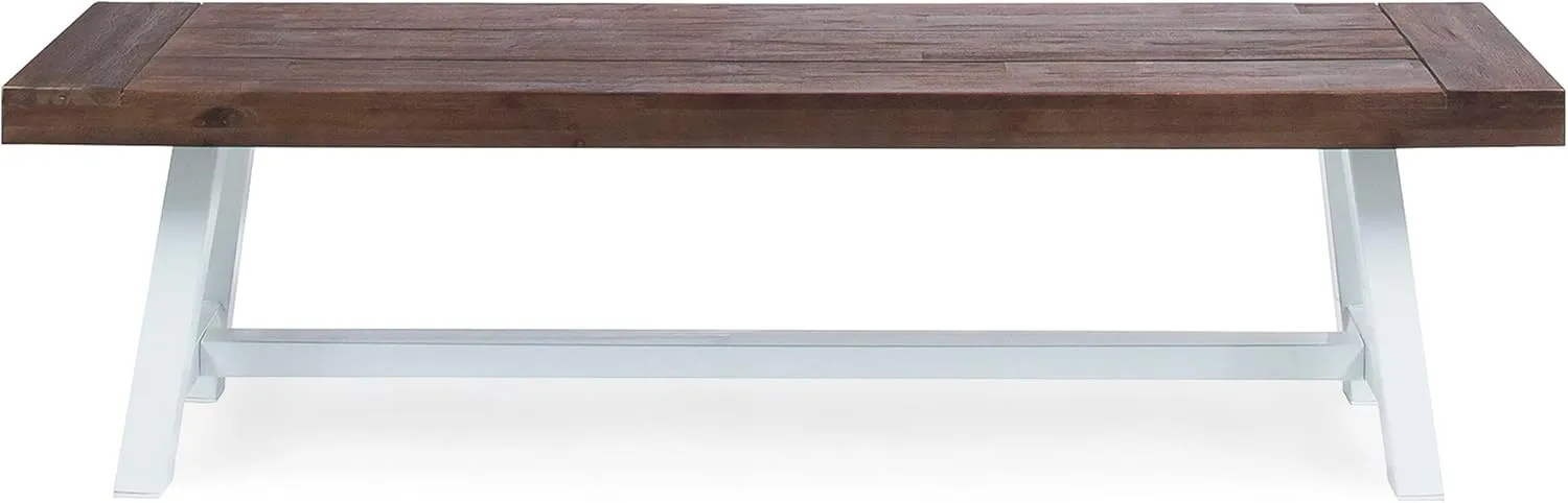Merax 2 Pack Outdoor Acacia Wood Patio Bench, Garden Benches for Porch Park Yard Backyard Lawn, Brown White