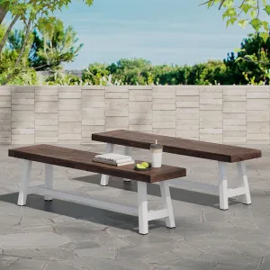 Merax 2 Pack Outdoor Acacia Wood Patio Bench, Garden Benches for Porch Park Yard Backyard Lawn, Brown White