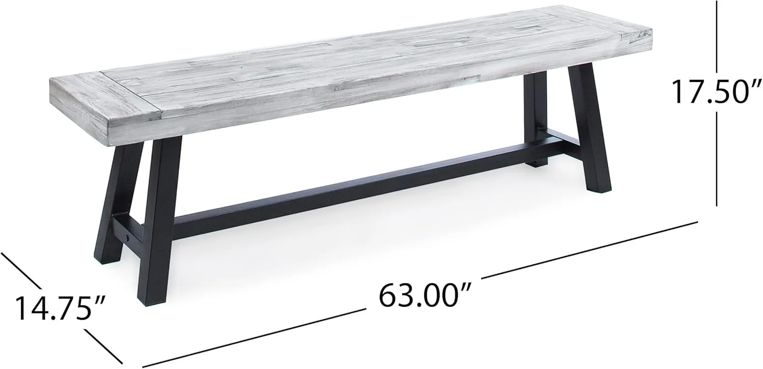 Merax Outdoor Acacia Wood Patio Bench, Garden Benches for Porch Park Yard Backyard Lawn, Grey Black