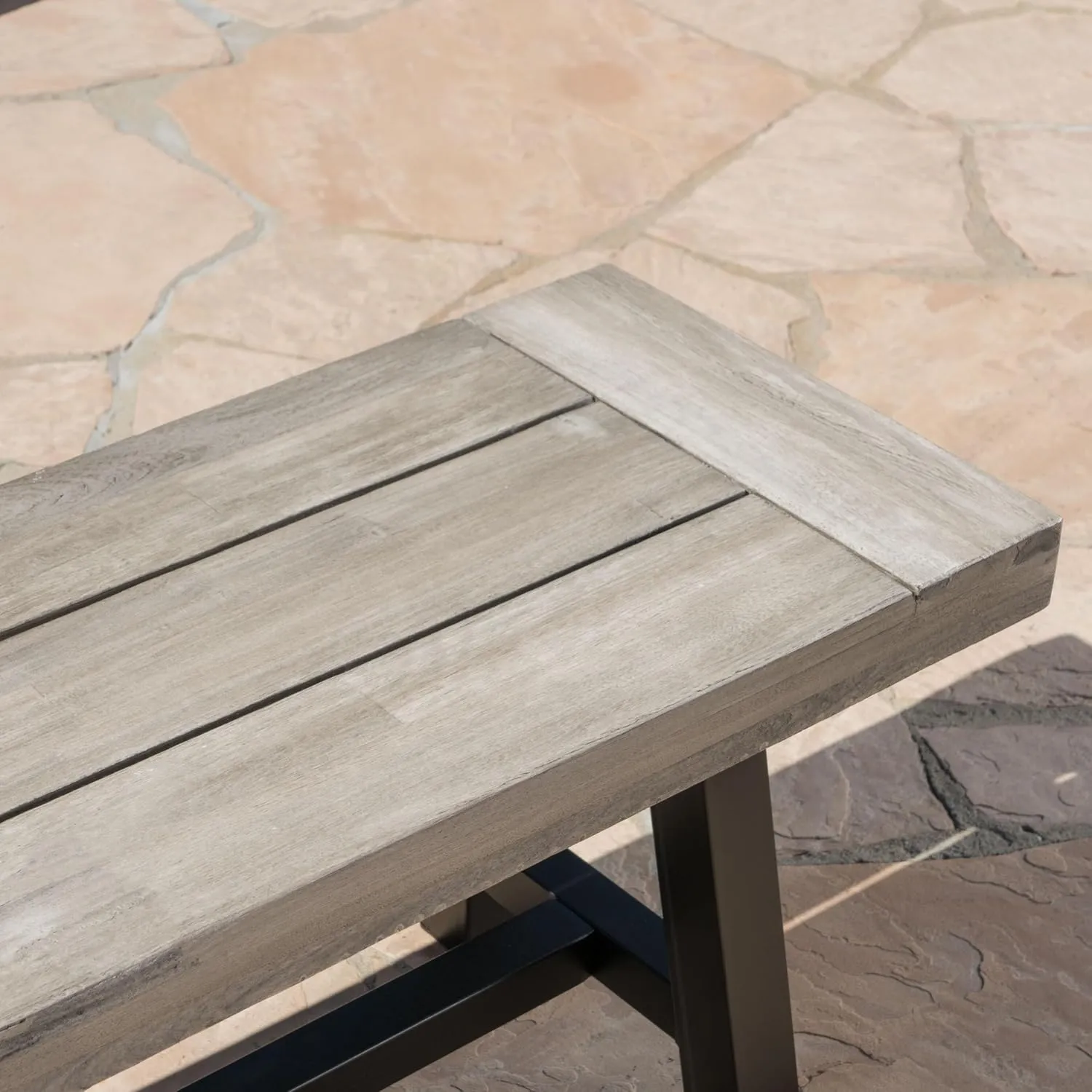 Merax Outdoor Acacia Wood Patio Bench, Garden Benches for Porch Park Yard Backyard Lawn, Grey Black