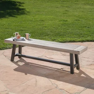 Merax Outdoor Acacia Wood Patio Bench, Garden Benches for Porch Park Yard Backyard Lawn, Grey Black