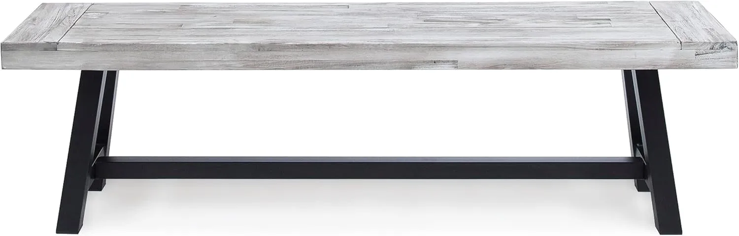 Merax Outdoor Acacia Wood Patio Bench, Garden Benches for Porch Park Yard Backyard Lawn, Grey Black