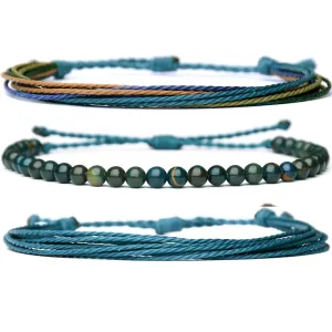 Mezcla Vida 3 Pcs Handmade Adjustable String Bracelets for Women，With Natural Stone Beaded Bracelet，Beach Gemstone Jewelry Gift Mother Wife (Peacock Jasper, /)