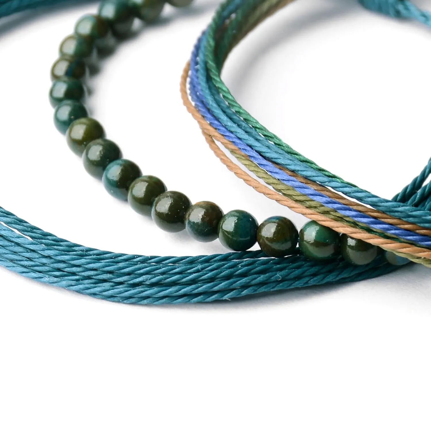 Mezcla Vida 3 Pcs Handmade Adjustable String Bracelets for Women，With Natural Stone Beaded Bracelet，Beach Gemstone Jewelry Gift Mother Wife (Peacock Jasper, /)