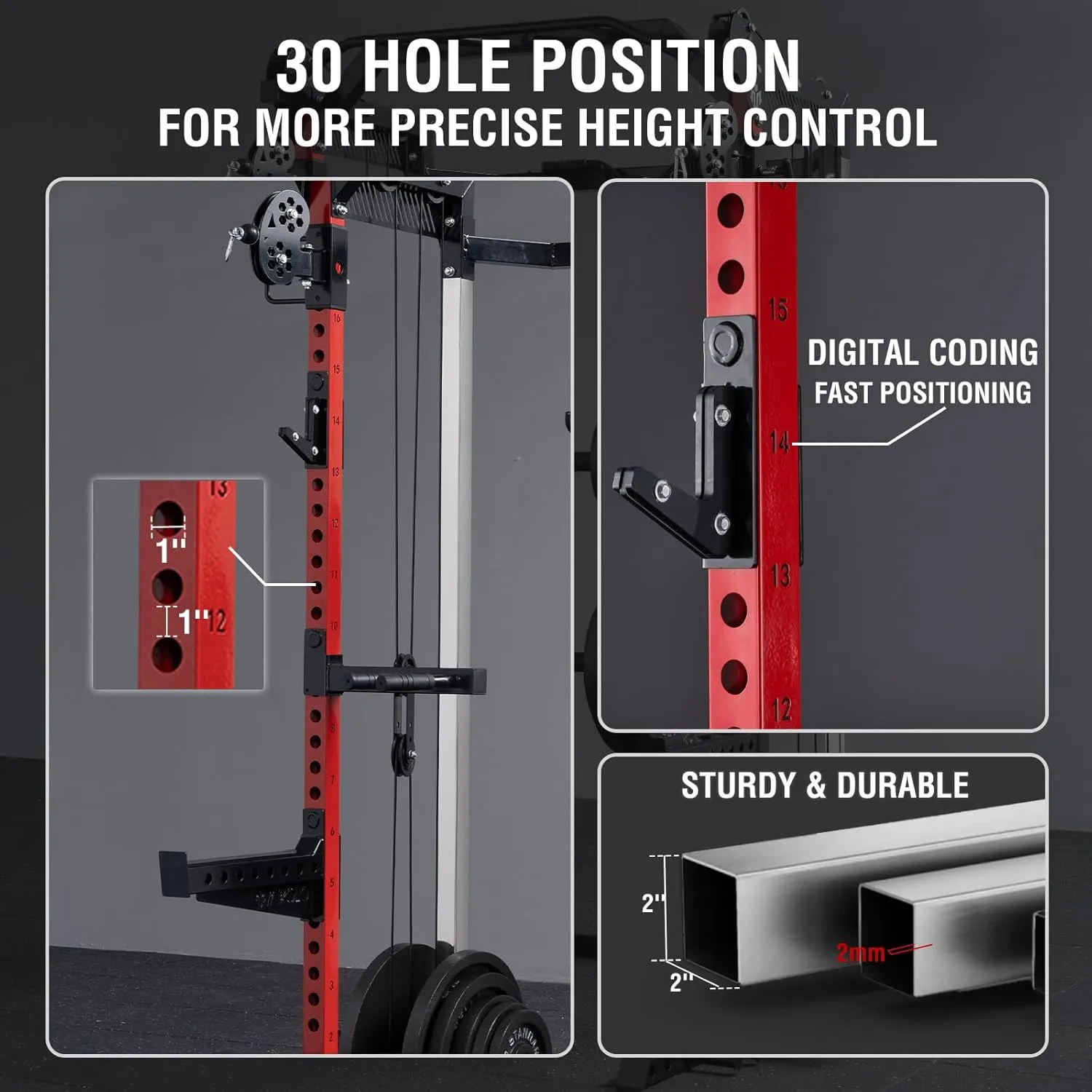 Mikolo Power Cage, 2000LB Squat Rack, Dual Pulley Cable Crossover System, Multi-function Free Weight Home Gym Workout Machine with Attachments