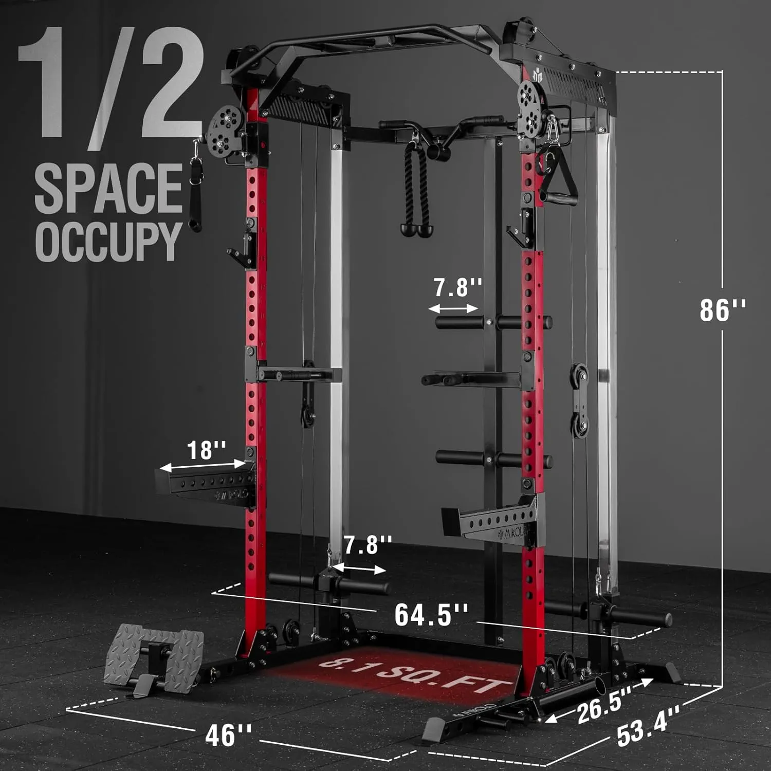 Mikolo Power Cage, 2000LB Squat Rack, Dual Pulley Cable Crossover System, Multi-function Free Weight Home Gym Workout Machine with Attachments