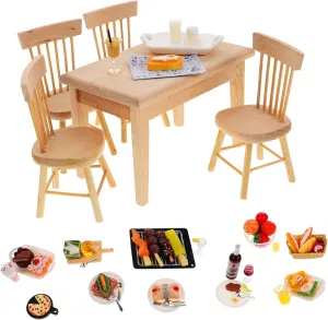 Milisten 1 Set Miniature Furniture for Dollhouses Dining Table Chair with Food Models for Scene Decoration Play Material Compact Realistic Design