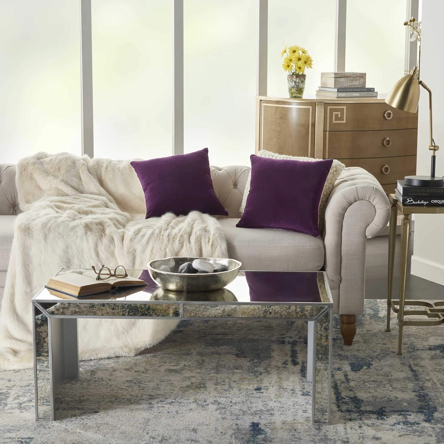 Mina Victory SS999 Pack of 2 Life Styles Velvet Purple Throw Pillow Cover Set 16" x 16", 2 Pieces, 16"x16"