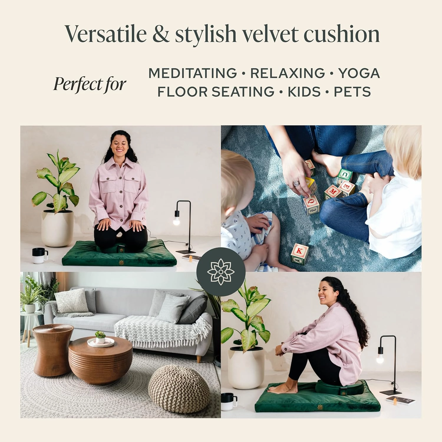 Mindful & Modern Zabuton Meditation Mat - Cotton Filled Yoga and Meditation Pad - Zabuton Meditation Cushion for Kneeling and Sitting Support - Large Rectangular Sitting Floor Pillow for Bench or Zafu