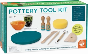 MindWare Beginner Pottery Tool Kit for Kids - 8 Piece Set Includes Hand Wheel, Sponge, Rib, Molding Tools and More