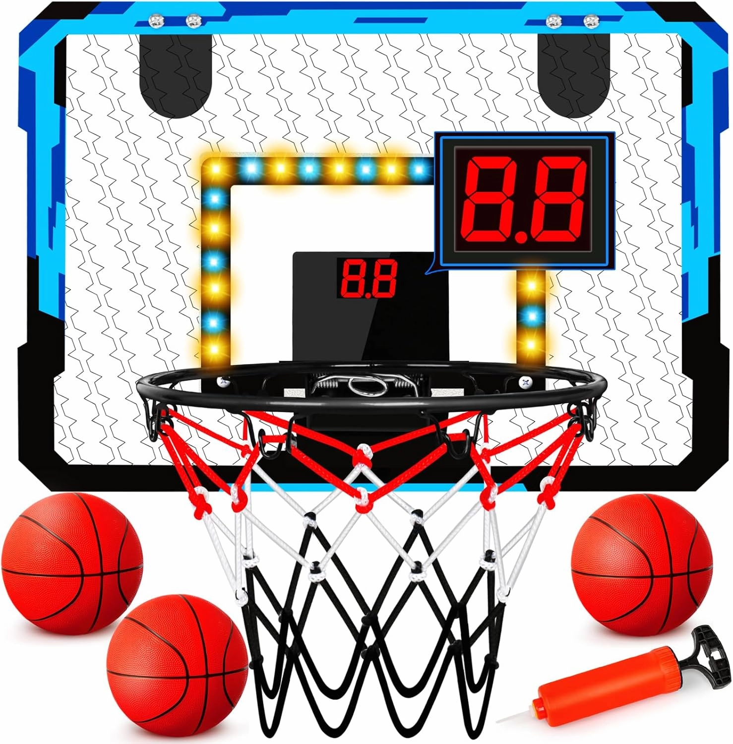 Mini Basketball Hoop Indoor for Kids Over The Door Basketball Hoop with LED Lighting Electronic Scoreboard Basketball Goal Sport Toys for 5 6 7 8 9 10 11 12  Year Old Boys Girl Birthday Gifts 5-7 8-13