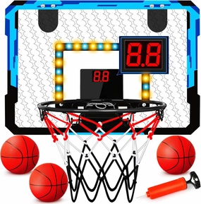 Mini Basketball Hoop Indoor for Kids Over The Door Basketball Hoop with LED Lighting Electronic Scoreboard Basketball Goal Sport Toys for 5 6 7 8 9 10 11 12  Year Old Boys Girl Birthday Gifts 5-7 8-13