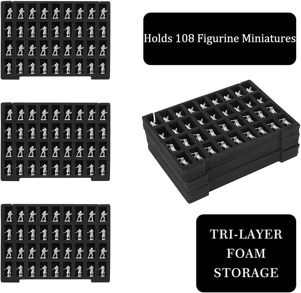 Miniature Storage Sturdy Carrying Figure Case -108 Slot Figurine Minature Carrying Case Compatible with D&D and More (blackness)