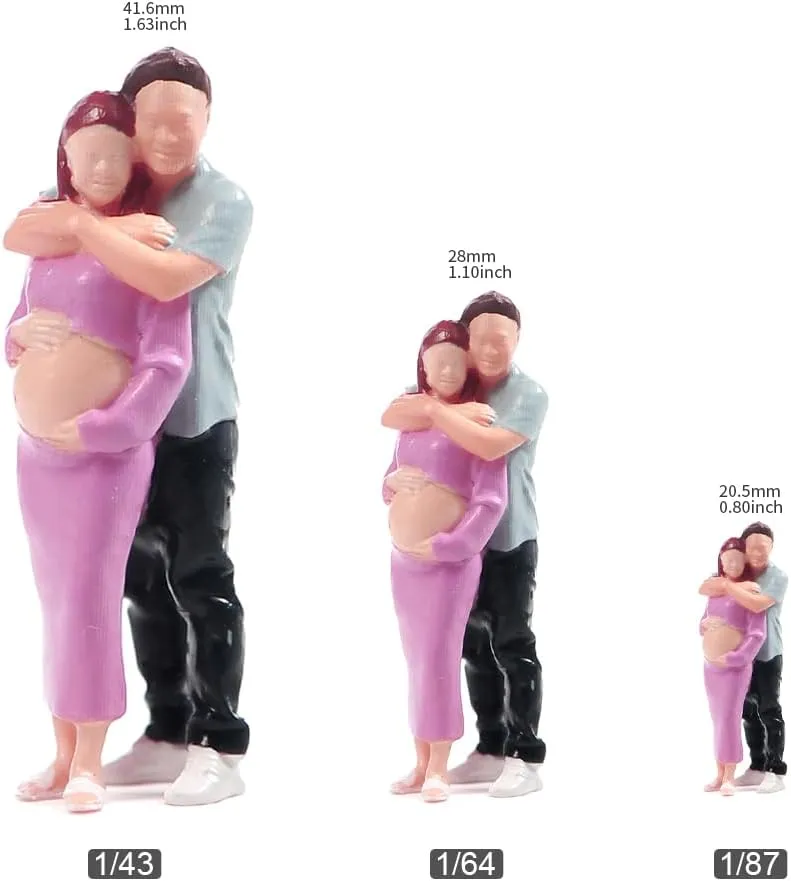 Miniatures Figurine 1/87 1/64 1/43 1/24 Scale Sweet Pregnant Couple Figures Model Creative Photography Scene Props for Cars Vehicle Toy (Painted, 1/64 Scale)