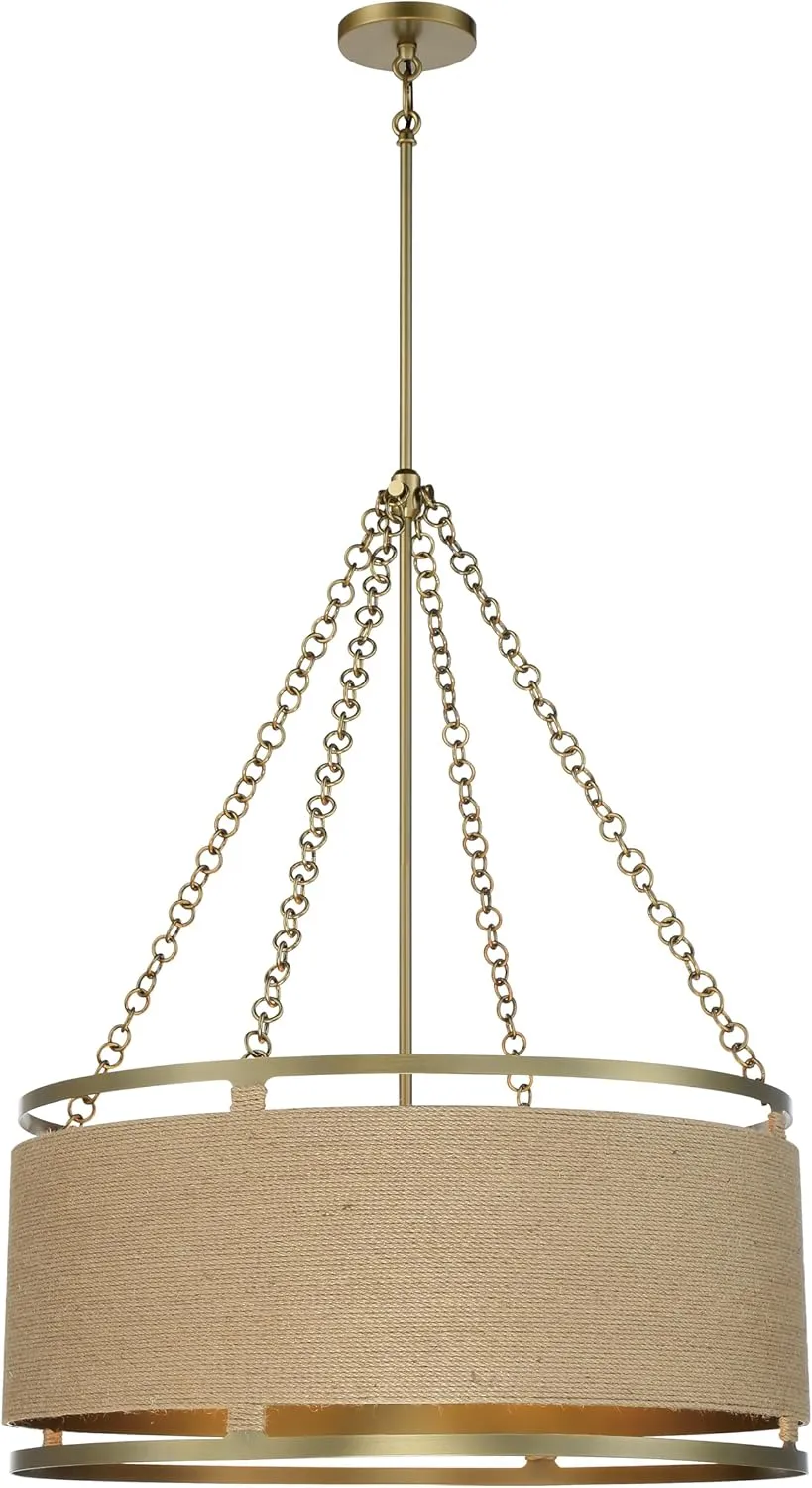 Minka Lavery 3866-695 Windward Passage Natural Rope Drum Pendant, 6-Light 360 Total Watts, 34" H x 27" W, Soft Brass