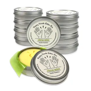Mint Citrus Natural Bar Lotion with Beeswax & Coconut Oil for Women & Men. 10x (1.15oz) Solid Lotion in Travel Tins, Concentrated - for Work & Home Pack Bundle Set