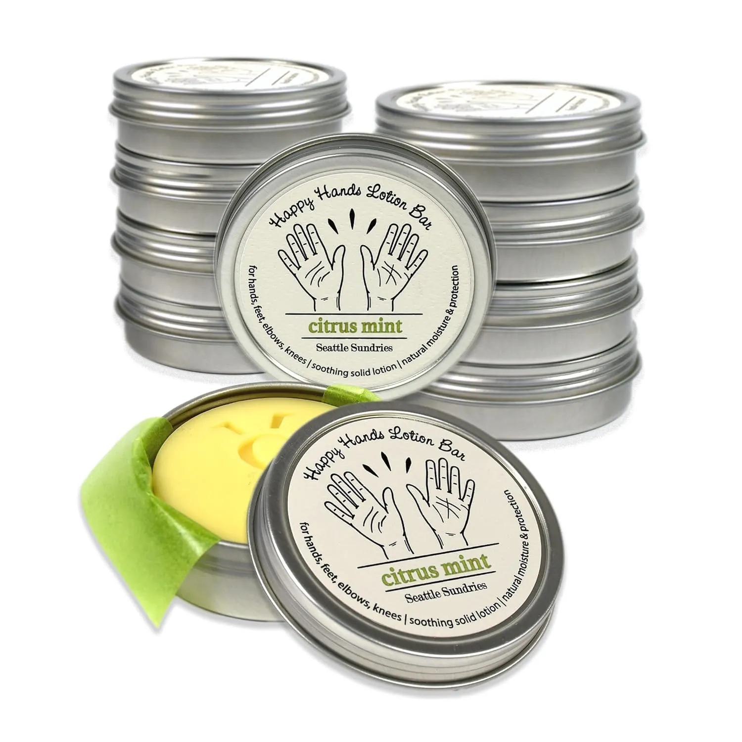 Mint Citrus Natural Bar Lotion with Beeswax & Coconut Oil for Women & Men. 10x (1.15oz) Solid Lotion in Travel Tins, Concentrated - for Work & Home Pack Bundle Set
