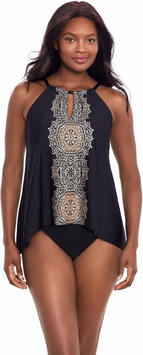 Miraclesuit Women's Swimwear Peephole High Neckline Soft Cup Tankini Bathing Suit Top