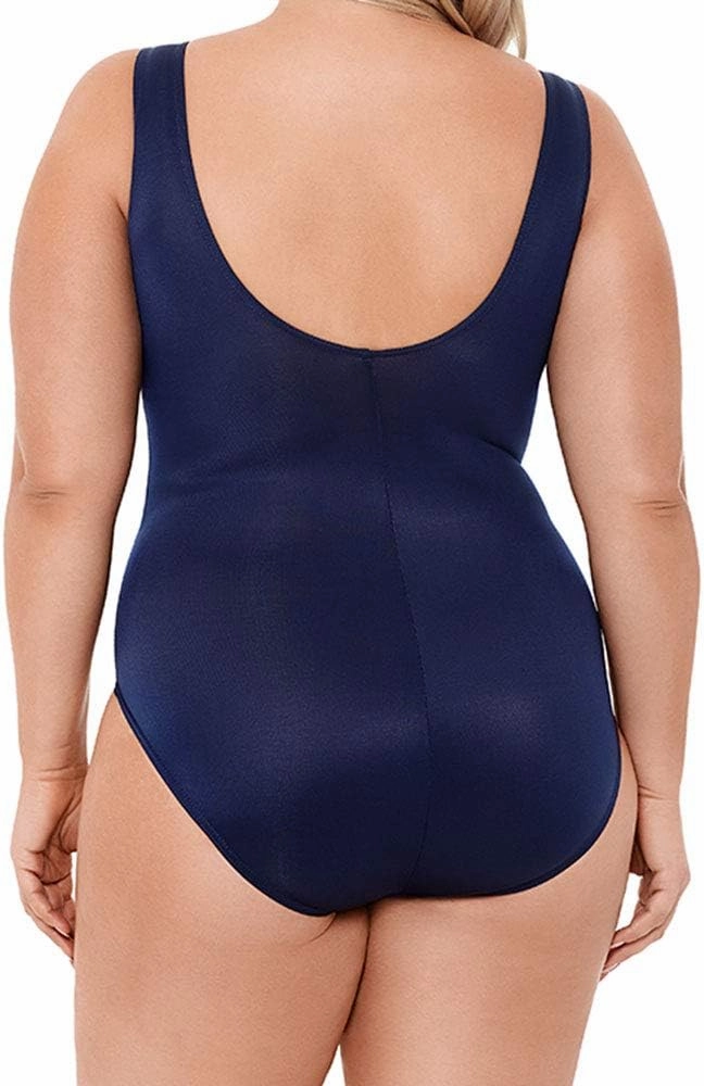 Miraclesuit Women's Swimwear Plus Size Illusionist Palma Tummy Control Soft Cup High Neckline One Piece Swimsuit