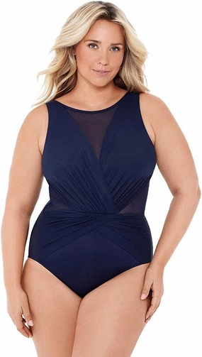 Miraclesuit Women's Swimwear Plus Size Illusionist Palma Tummy Control Soft Cup High Neckline One Piece Swimsuit