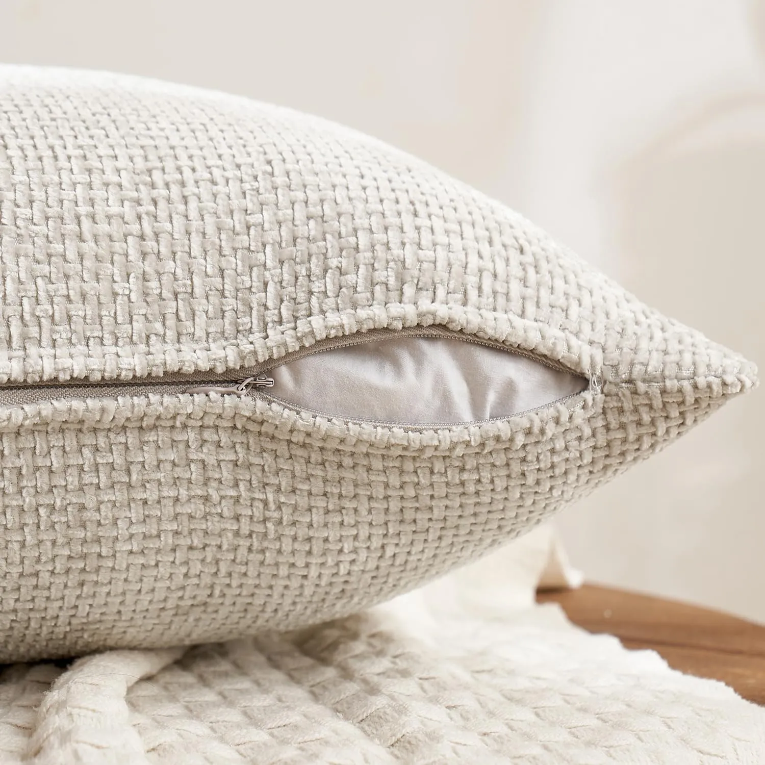 MIULEE Pack of 4 Couch Throw Pillow Covers 18x18 Inch Neutral Beige/Brown Soft Decorative Chenille Pillow Covers Farmhouse Accent Cushion Covers for Boho Home Decor Sofa Bedroom Living Room