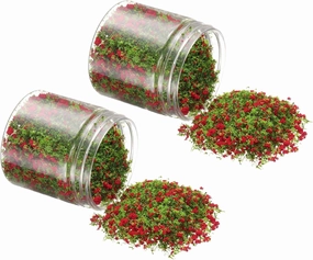 Model Flower Grass, 185ml Capacity, Fake Miniature Flower Grass Tree Plastic Sponge Red - (Applications: DIY Dollhouse Fairy Garden Model Railway Landscape), 2-Pieces