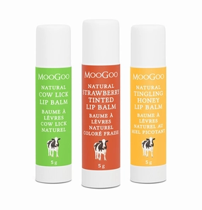 MooGoo Lip Balm Set Variety 3 Pack –Natural Moisturizing Lip Balm Set for Dry Cracked Lips - for Women and for Men. Petroleum Free, Paraben Free, Cruelty Free.
