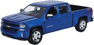 Motor Max 2017 Chevy Silverado 1500 LT Z71 Crew Cab Truck, Blue 79348BU - 1/27 Scale Diecast Model Toy Car