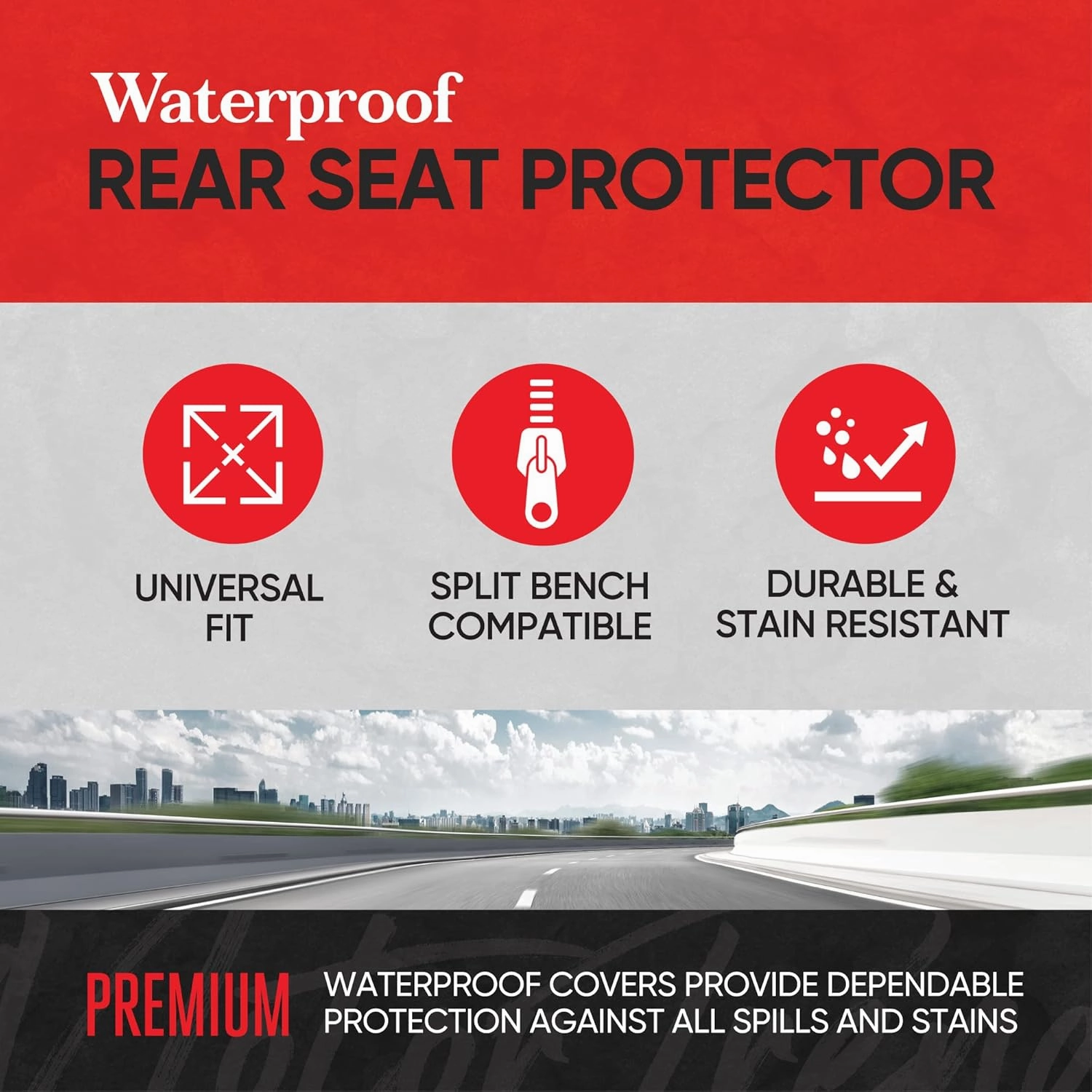 Motor Trend AquaShield Waterproof Gray Rear Split Bench Seat Covers for Trucks Rear Seat Cover Only - Black Car Seat Covers, Back Seat Covers Only - Durable Neoprene Spill Resistant for Kids & Dogs