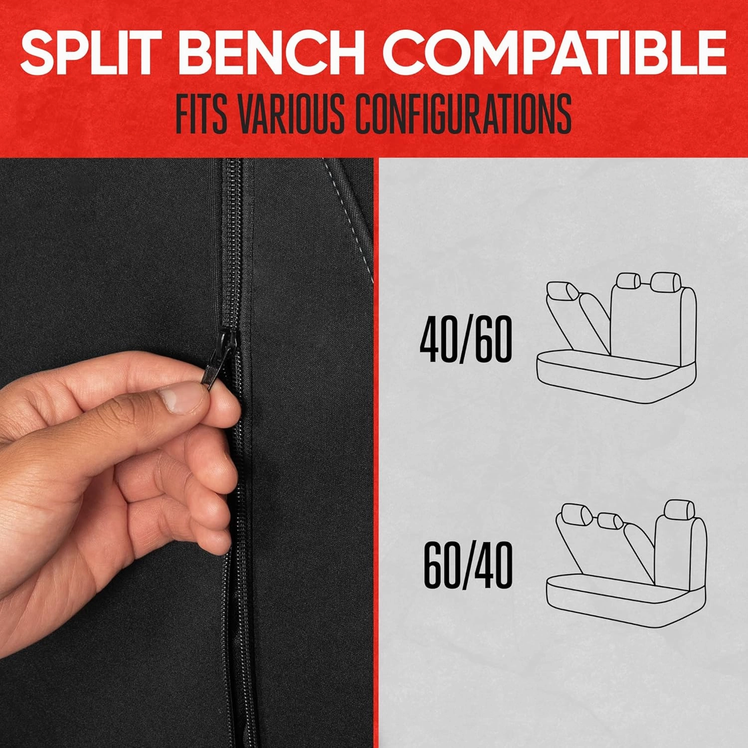 Motor Trend AquaShield Waterproof Gray Rear Split Bench Seat Covers for Trucks Rear Seat Cover Only - Black Car Seat Covers, Back Seat Covers Only - Durable Neoprene Spill Resistant for Kids & Dogs