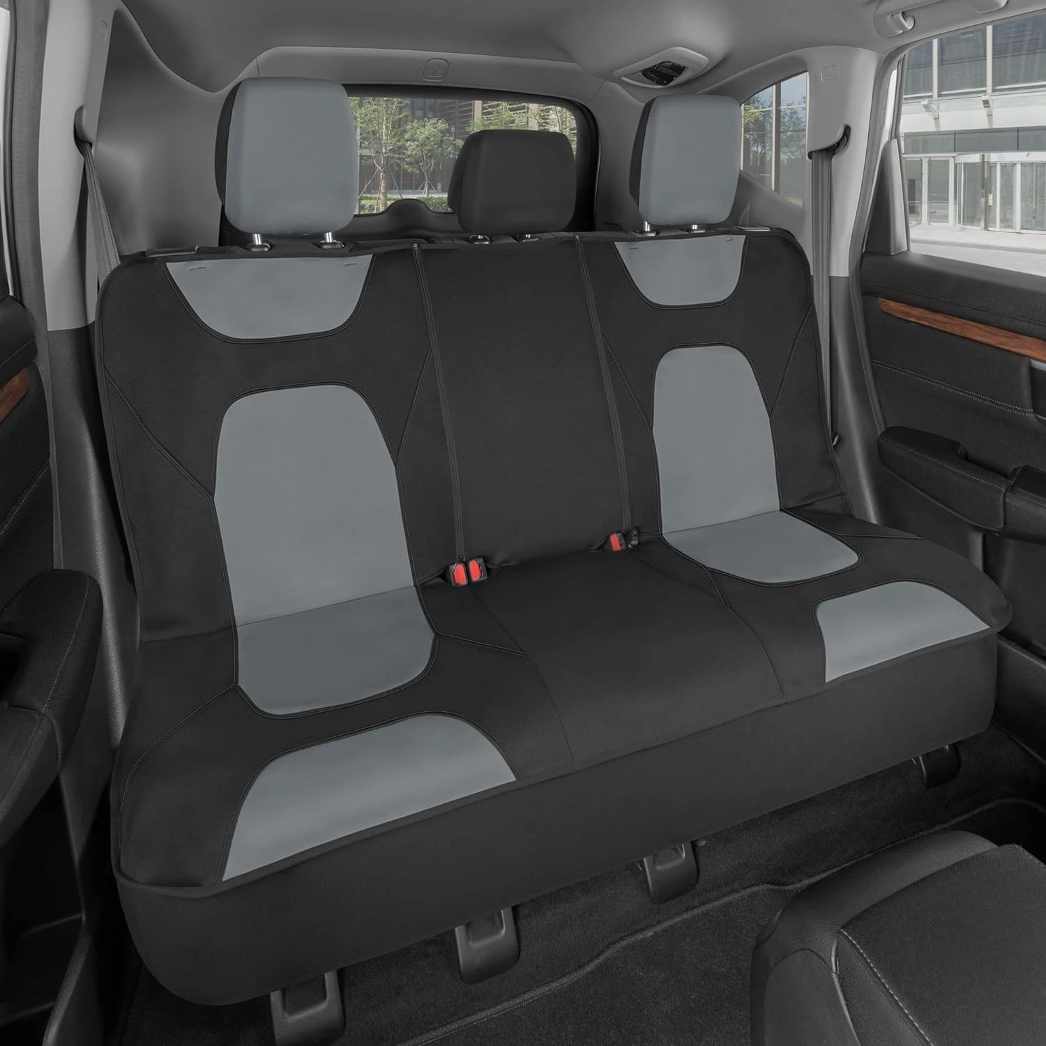 Motor Trend AquaShield Waterproof Gray Rear Split Bench Seat Covers for Trucks Rear Seat Cover Only - Black Car Seat Covers, Back Seat Covers Only - Durable Neoprene Spill Resistant for Kids & Dogs