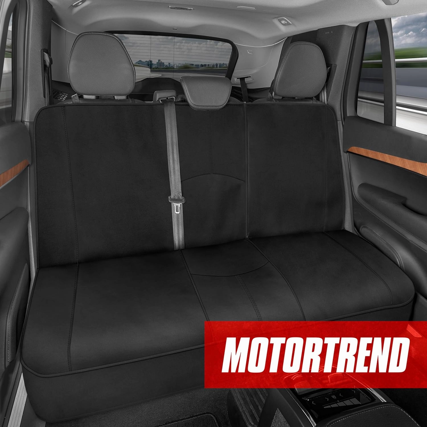 Motor Trend SpillGuard Waterproof Rear Split Bench Seat Covers for Trucks Rear Seat Cover Only - Black Car Seat Covers, Back Seat Covers Only - Durable Neoprene Spill Resistant for Kids & Dogs