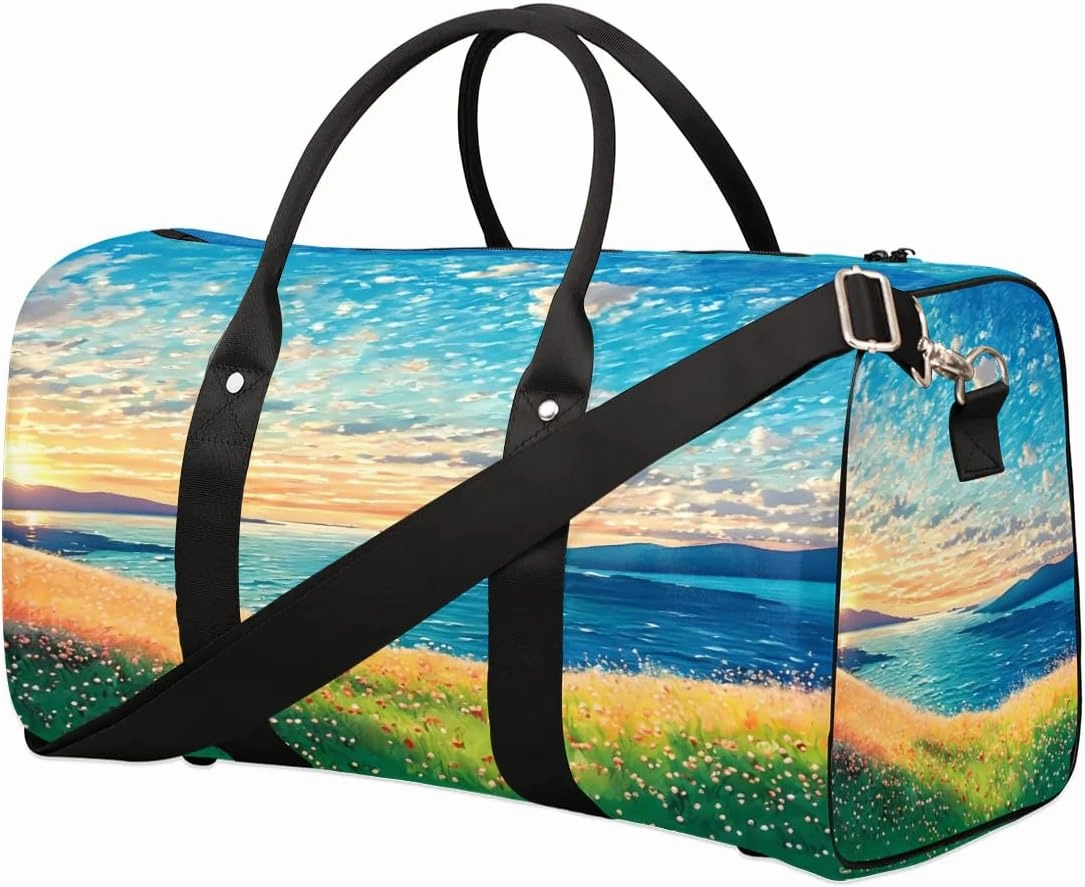 Mountain Sunrise Print Travel Duffel Bag for Women Men Foldable Sport Gym Tote Bag Lightweight Waterproof Weekender Overnight Bag for Weekend Holiday Gym Swim Yoga